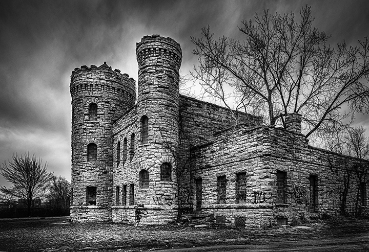 castle hdr black and white property building tree