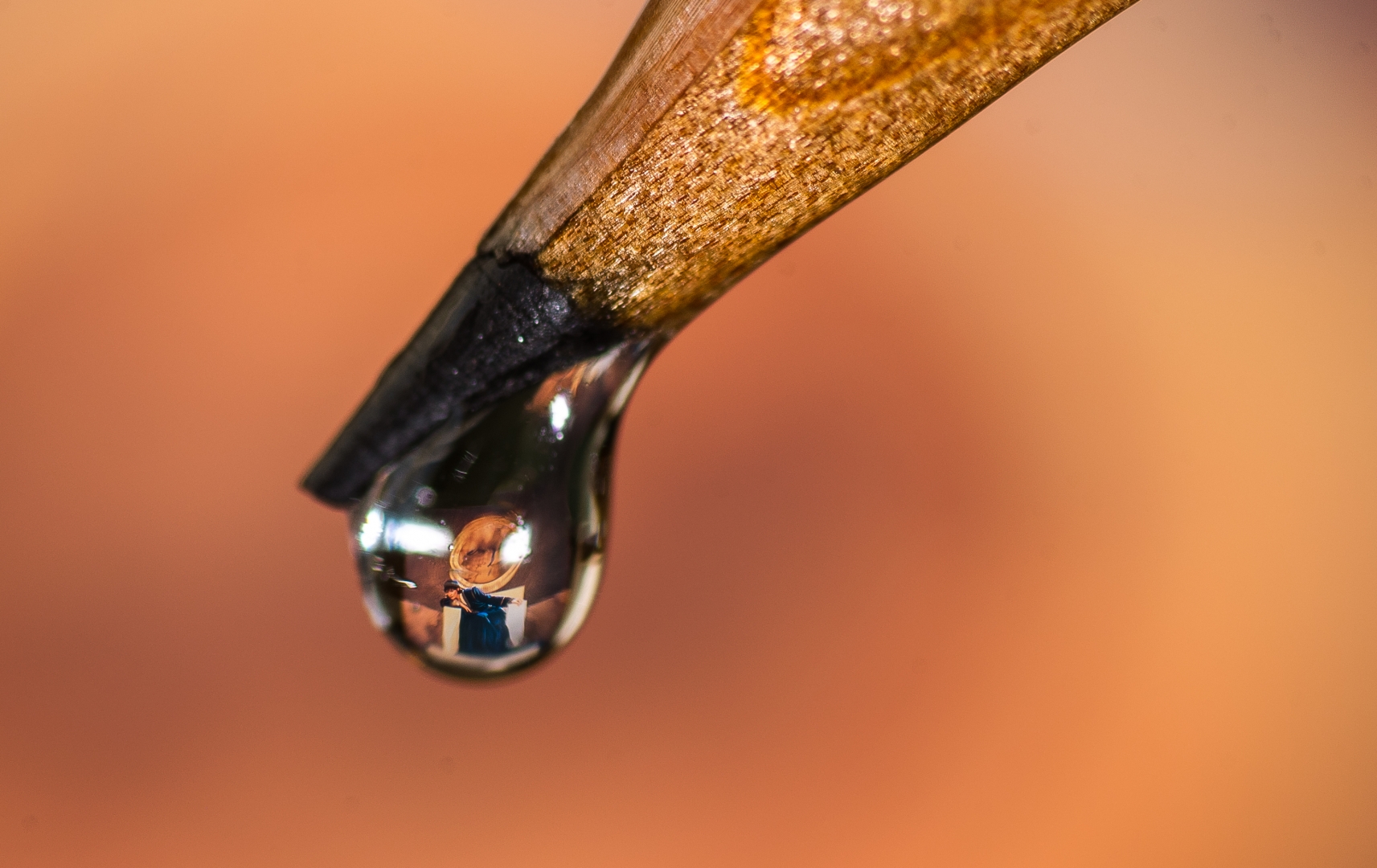 water drop macro pencil magnify orange