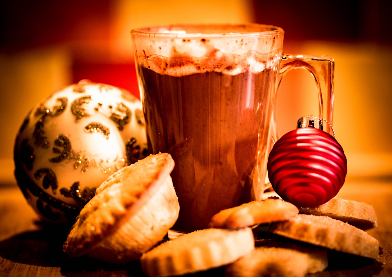hot drink mince pies baubles christmas