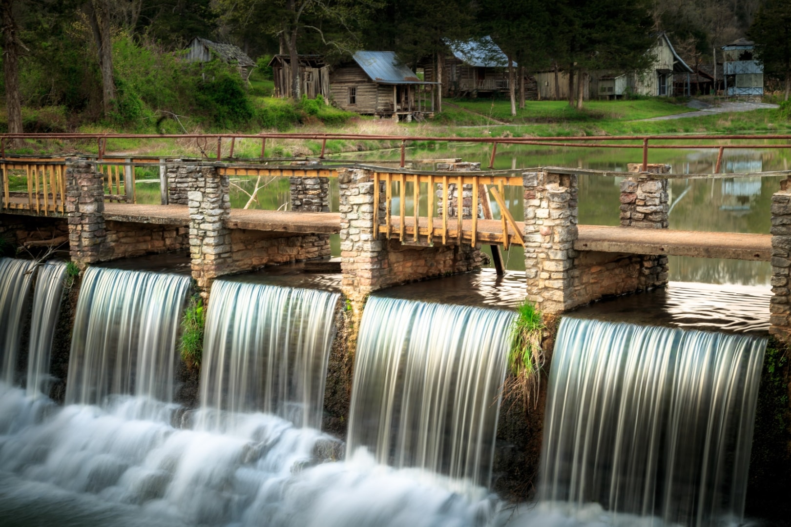 dam river water long exposure bridge calm white