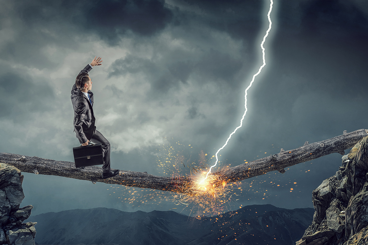 man balance lighting strike danger gorge creative block