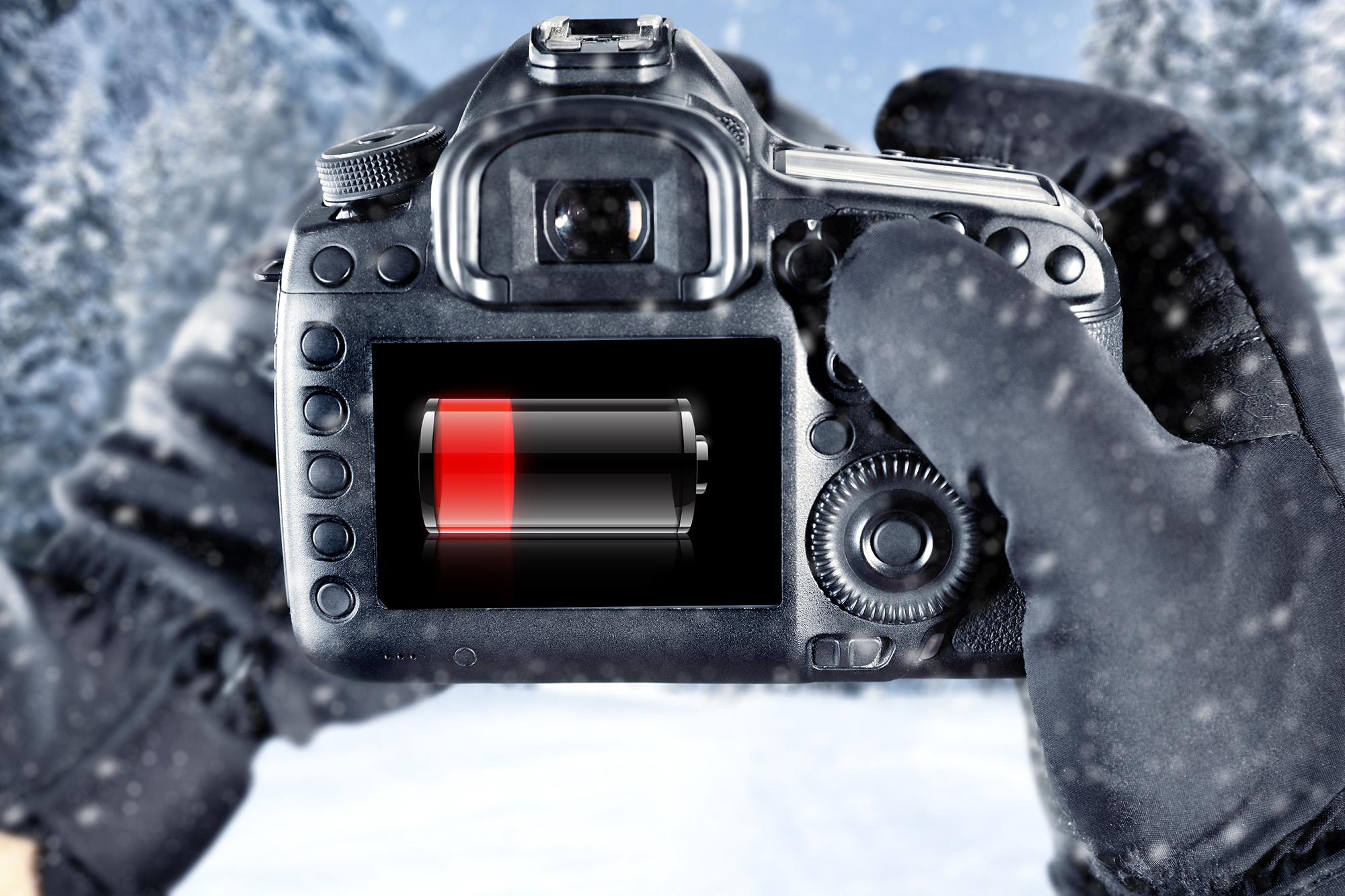 camera battery low drain cold weather snow winter