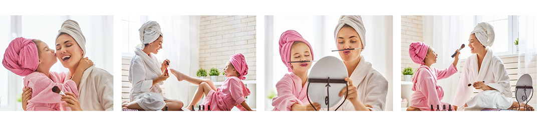 mother child son daughter towels fun candid photography