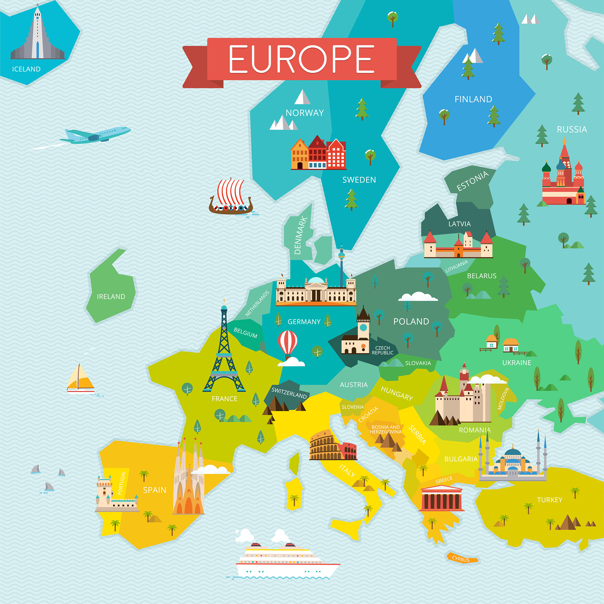 Map of Europe without the UK