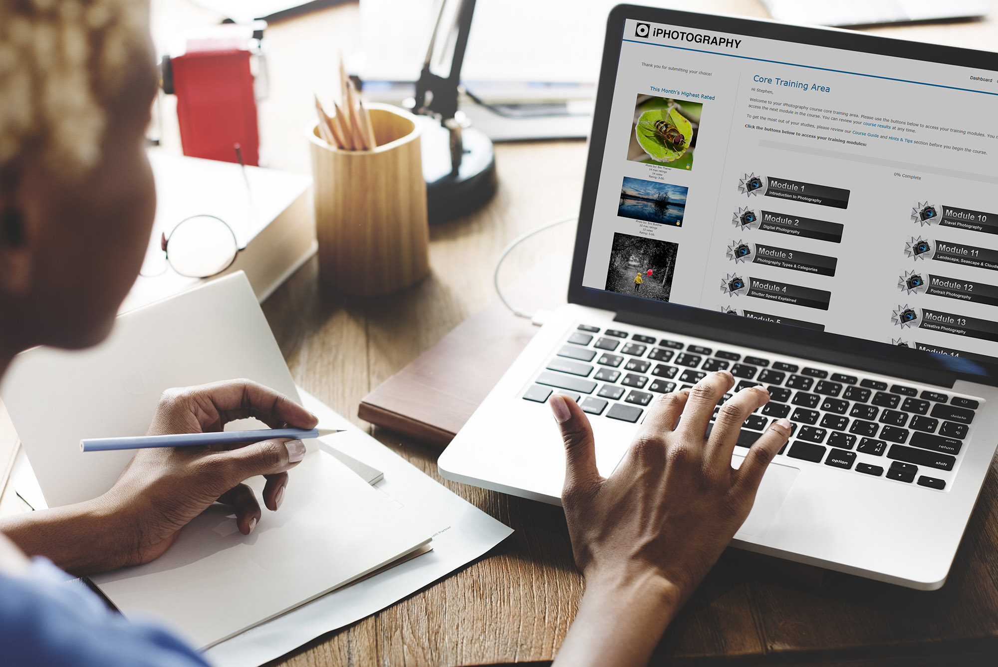 study online course laptop with iphotography course training learn photography