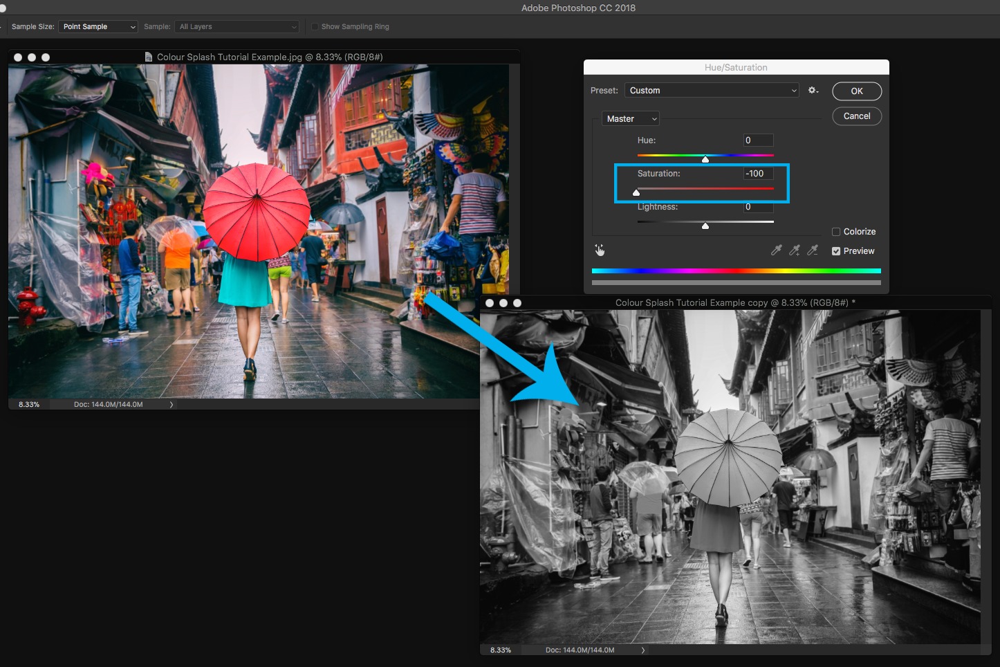 photoshop screen shot editing desaturation tool